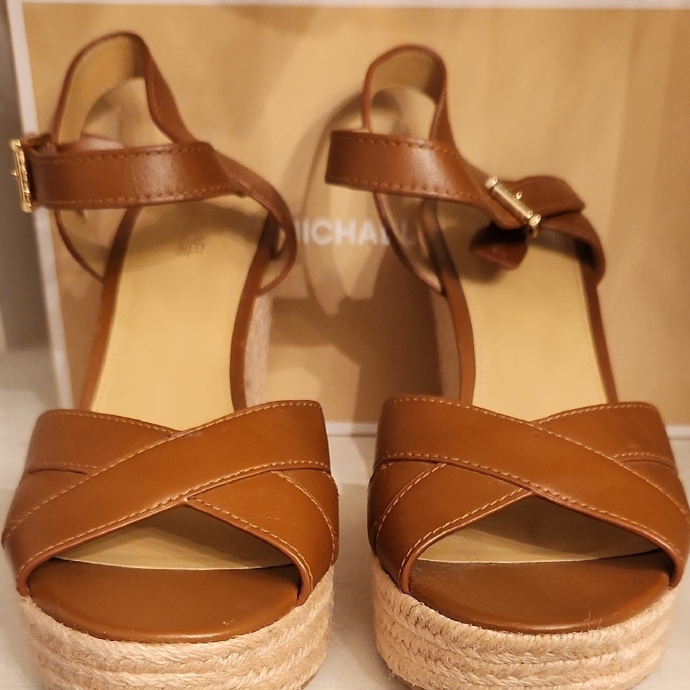 Michael Kors Brown Leather Wedge Sandals